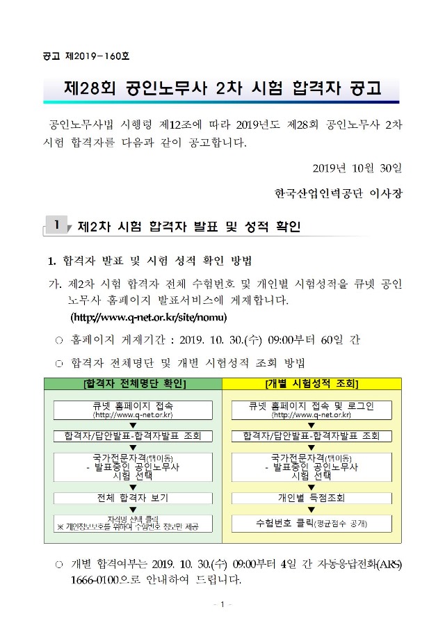 2019년도 제28회 공인노무사 제2차시험 합격자 발표001.jpg